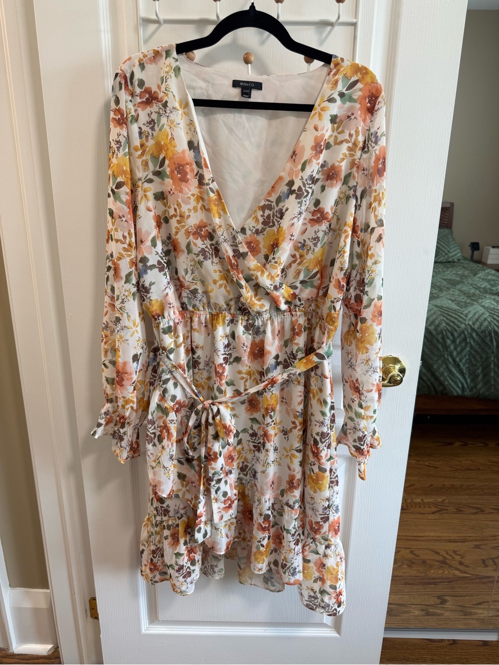 RW&CO Cream Floral Wrap Dress